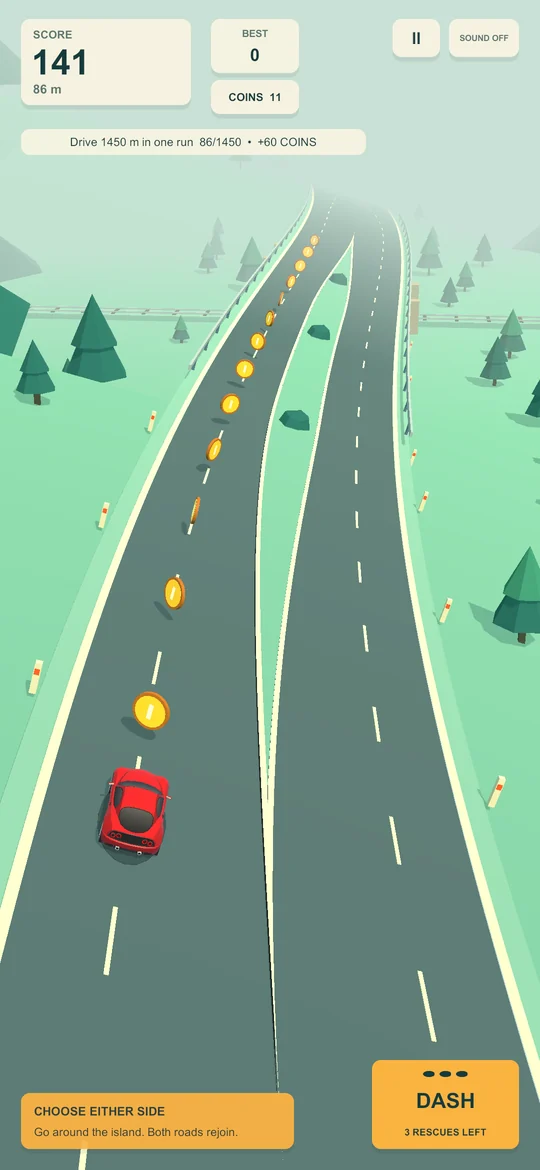 A red Boar car on the branching forest road